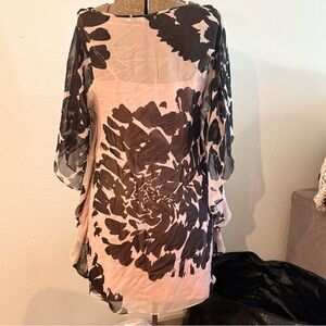 Trina Turk Black and Baby Pink Floral Mini Dress